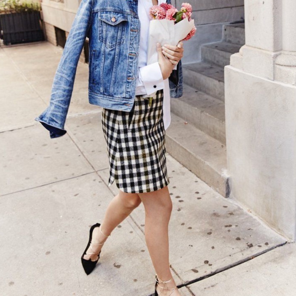 J. Crew 100% Wool Gingham A-Line Mini Skirt